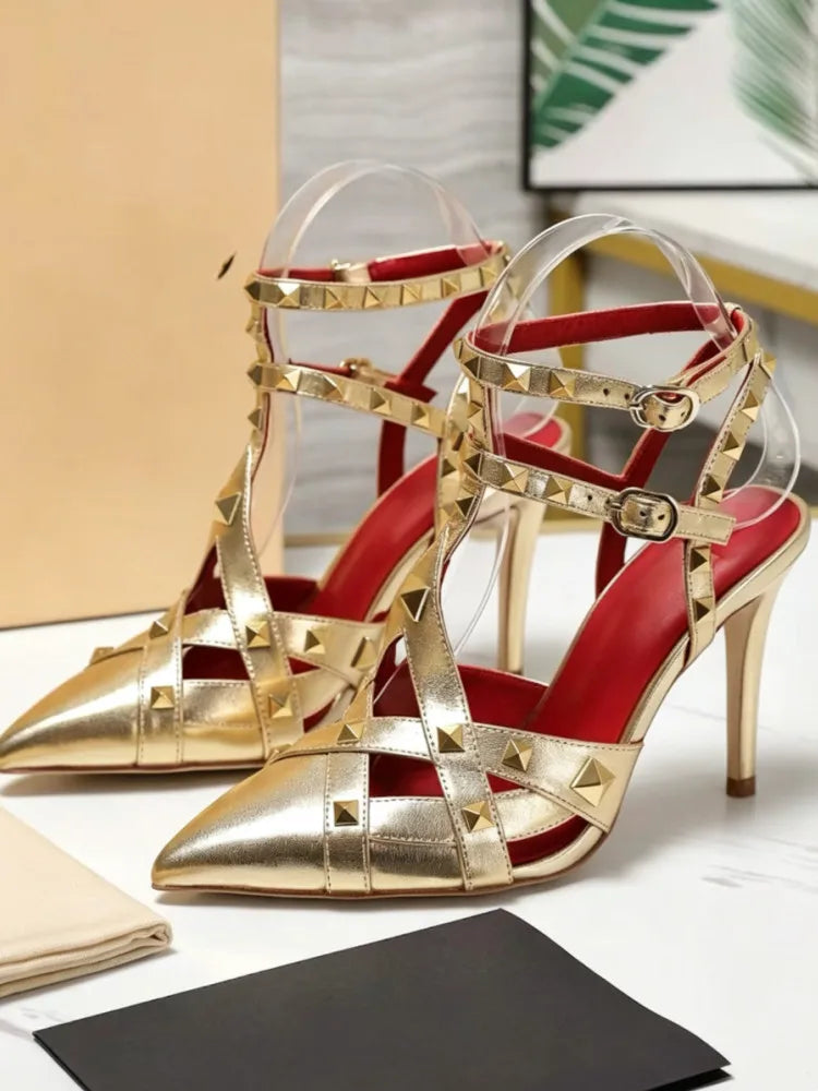 2026 Summer New Rivet Women's Pointed Stiletto Sandals Sexy Fashion Party Women's High Heel Sandals