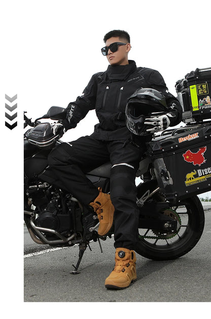 Men Motorcycle Riding Boots Waterproof Cowhide Leather Breathable Anti-Slip Wear-Resistant Street Moto Shoes