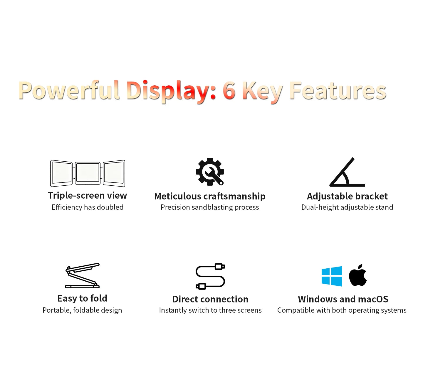 SIBOLAN 16 Inch Triple Screen Foldable Extender Display 2.5k/1080P IPS All-Metal Adjustable Stand USB C for MAC Laptop Travel