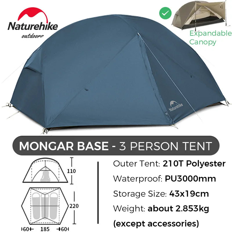 Naturehike Mongar 2 UL/PRO 1-2 Person Backpacking Tent Nylon Waterproof Ultralight Travel Trekking Shelter Tent with Footprint