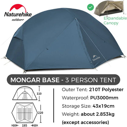 Naturehike Mongar 2 UL/PRO 1-2 Person Backpacking Tent Nylon Waterproof Ultralight Travel Trekking Shelter Tent with Footprint