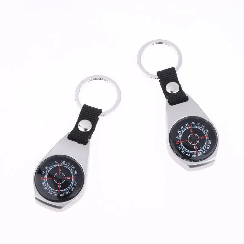 Outdoor Camping and Hiking Accessory: Durable Metal Compass Keychain Carabiner.