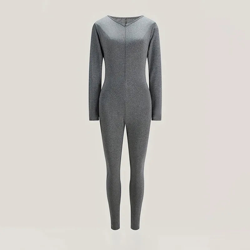 Women's Jumpsuits Autumn New Long Sleeve Bodycon Fashion Zippers Sexy Grey Rompers Casual Streetwear Fitness Sports Yoga Overall