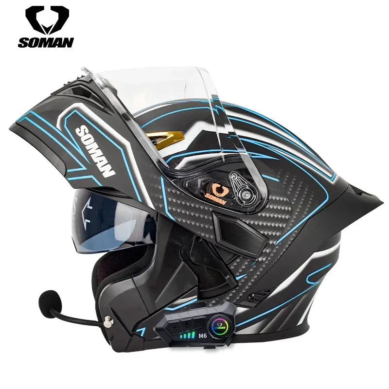 SOMAN Modular Helmet Flip Full Face Motorcycle Helmet Dual Visor Lens Racing Casco casque moto approved 오토바이핼멧