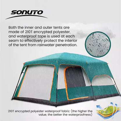 Outdoor Camping Family Tent 3-12 Person Double Layers Oversize 2 Rooms Thickened Rainproof Outdoor Family Camp Tour Equipment