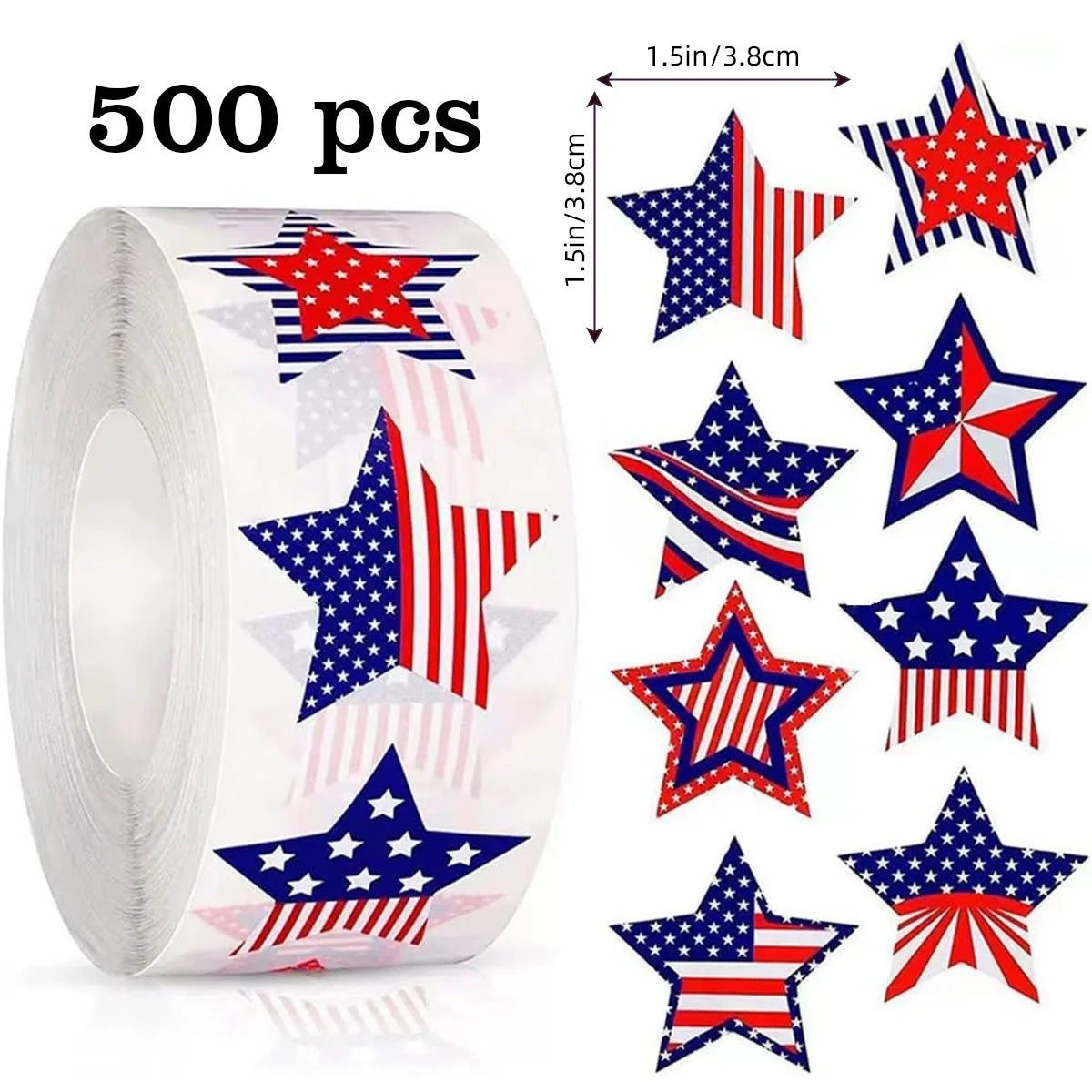 Patriotic Label Star American Flag Stickers, 500 Pcs 1.5-inch, 4th of July & Memorial Day