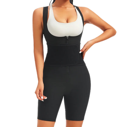 Women Hot Thermo Sweating Bodysuits Fat Burning One Piece Sauna Suits Weight Loss Jumpsuits Fitness Workout Thigh Trimmer Shorts
