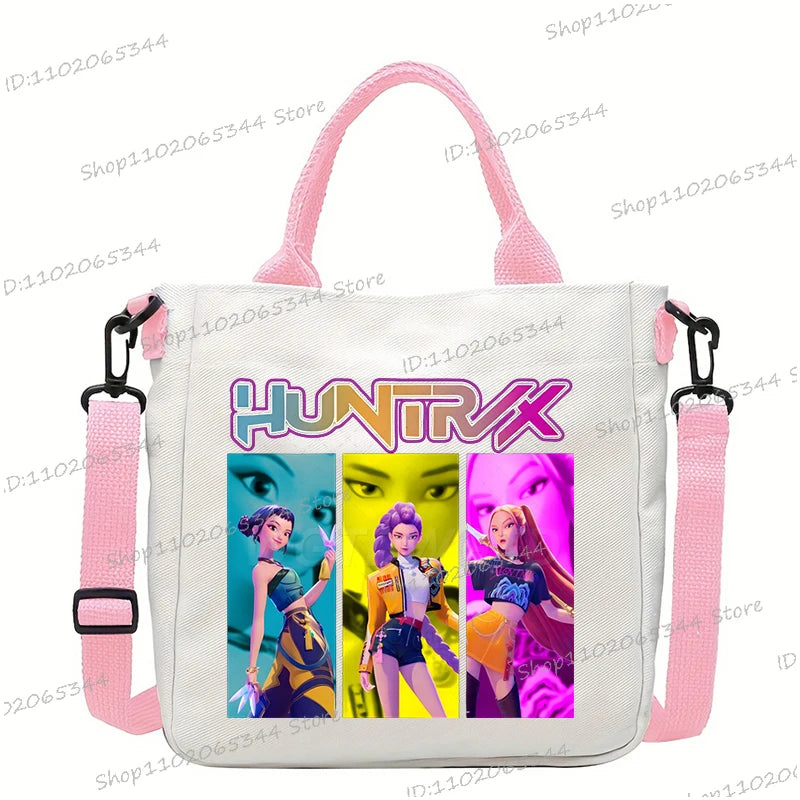 Y2K Anime Cartoon Print Women Canvas Strap Shoulder Bag Fashion Cartoon Anime Crossbody Bags Student Teenage Handbags