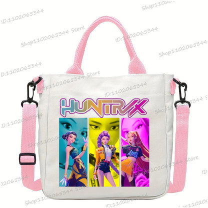 Y2K Anime Cartoon Print Women Canvas Strap Shoulder Bag Fashion Cartoon Anime Crossbody Bags Student Teenage Handbags