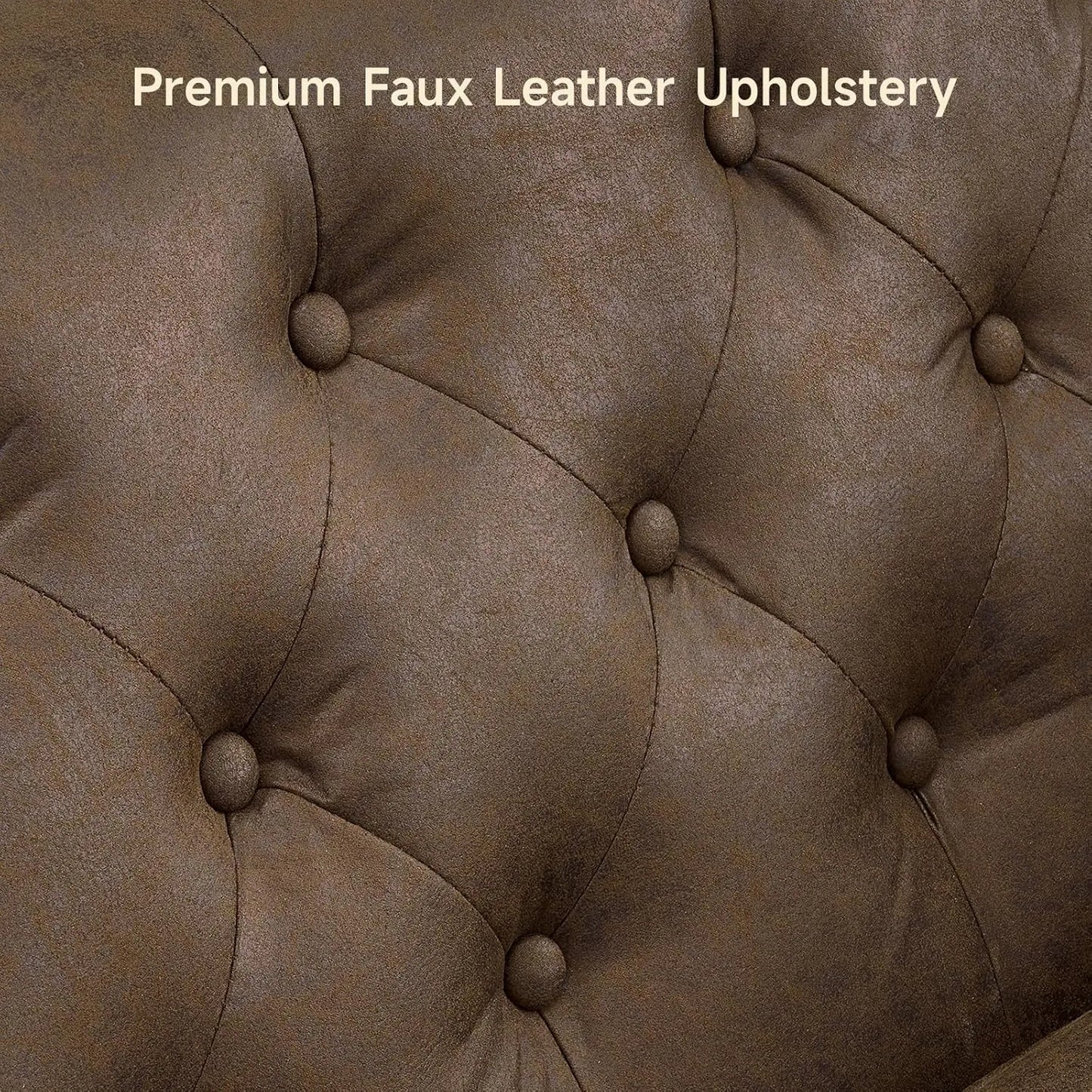 79'' Chesterfield Sofa for Living Room, Comfy Faux Leather Button-Tufted Couch with 2 Bolster Pillows and Wood, Customized