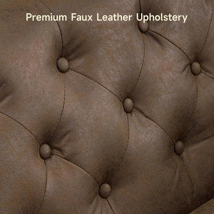 79'' Chesterfield Sofa for Living Room, Comfy Faux Leather Button-Tufted Couch with 2 Bolster Pillows and Wood, Customized