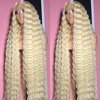 Deep Wave Wigs Human Hair Lace Front 613 13x6 HD Transparent Curly 200% Density Pre Plucked Lace Frontal Wig For Women 30 Inch