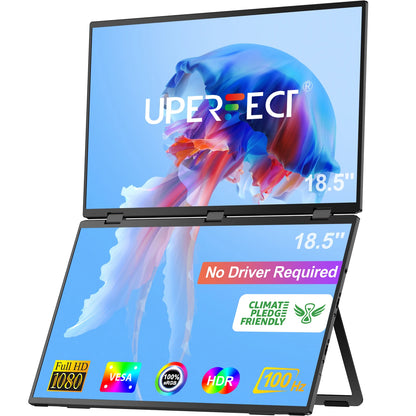 UPERFECT Triple Screen 15.6"/18.5“ Portable Foldable Monitor Dual Screen with Stand Extender 1080P FHD IPS for Laptop Windows