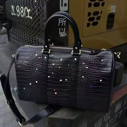 Tote Bag Women Crocodile Grain 2025 Fashion Vintage Diamond PU High-Capacity Shoulder Bag Handbag Euro-America Style