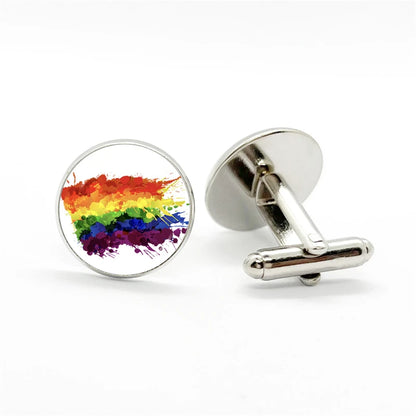 LGBT Rainbow Pride Cufflinks Man High Quality Jewelry Accessories Gay Pride Rainbow Flag Photo Suit Shirt Cuff Links Gift