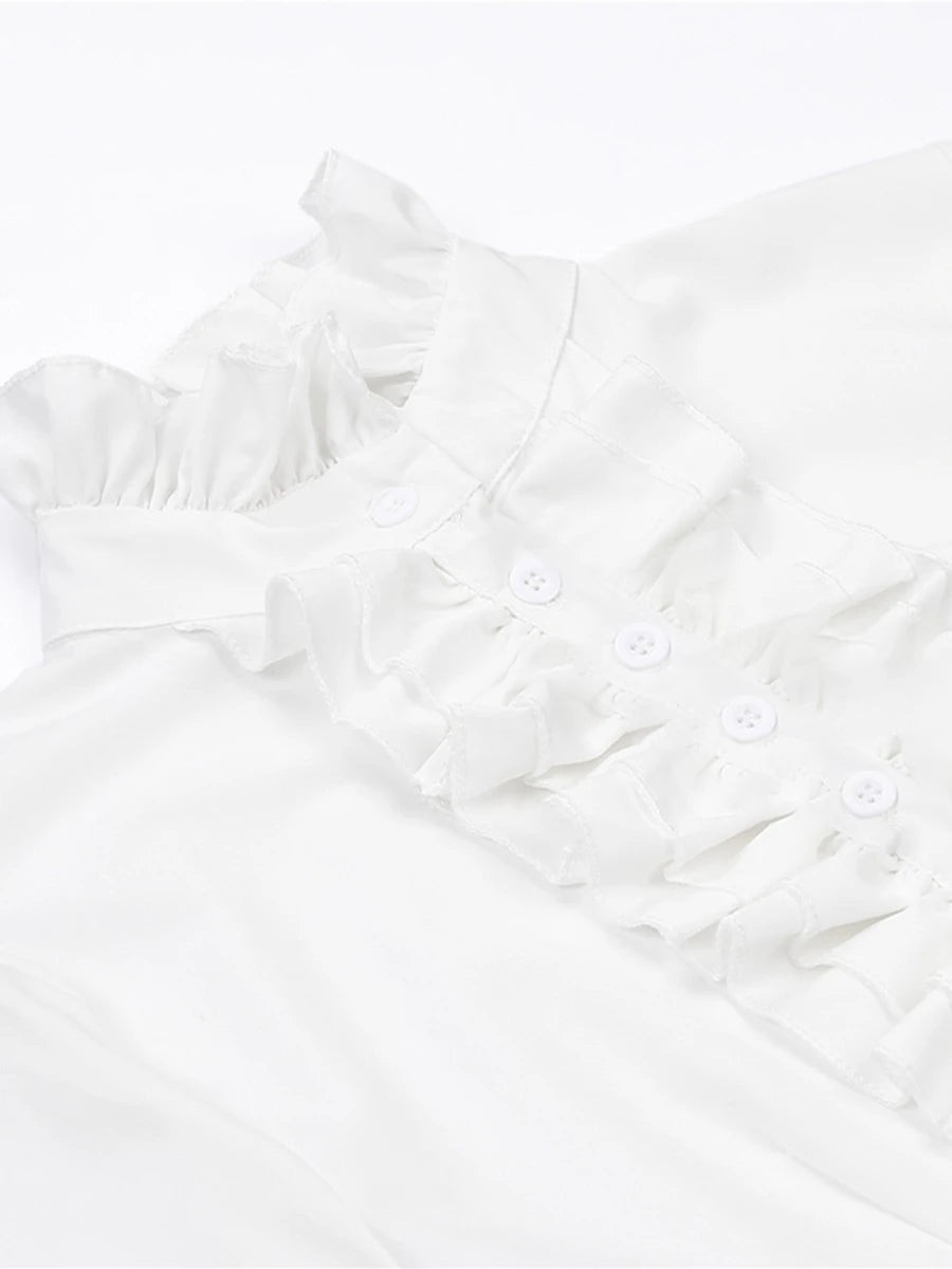 US Women Solid Lady Shirt Frilly Ruffle shirt Tops Flounce Casual Blouse Clothes Shirts