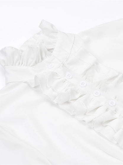 US Women Solid Lady Shirt Frilly Ruffle shirt Tops Flounce Casual Blouse Clothes Shirts