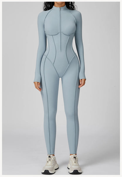 Yoga Bodysuit Long Sleeved Women's Tracksuits Gym Zipper Jumpsuits Sports Workout High-intensity Fitness One-piece Tights Suit