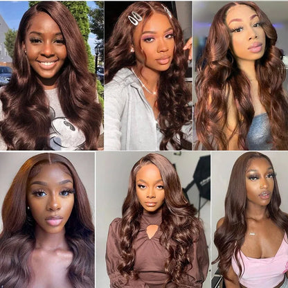 200Density HD Chocolate Brown 13x6 Body Wave Lace Front Wig Brazilian 13x4 Lace Frontal Wigs For Women 100% Remy Human Hair Wig