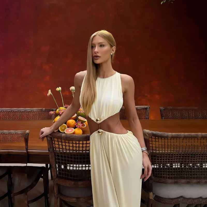 2026 Summer Fashion New Women's Elegant Design Dress Two Piece Set Sleeveless Top Slimming High Waist Long Dress Set