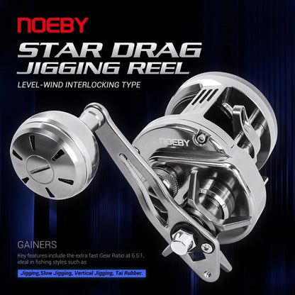 Noeby-Light Metal Jigging Reel, 12kg Max Drag,Star Drag, Slow Jigging Reel, Ocean Sea Baitcasting Reel,383G, Gear Ratio 6.5:1