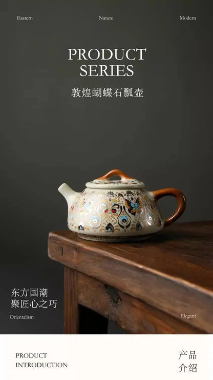 Hand Drawn Ceramic Teapot, Vintage Chinese Kung Fu Teapot, Household Brewing Porcelain Tea Set, Vintage Floral Design