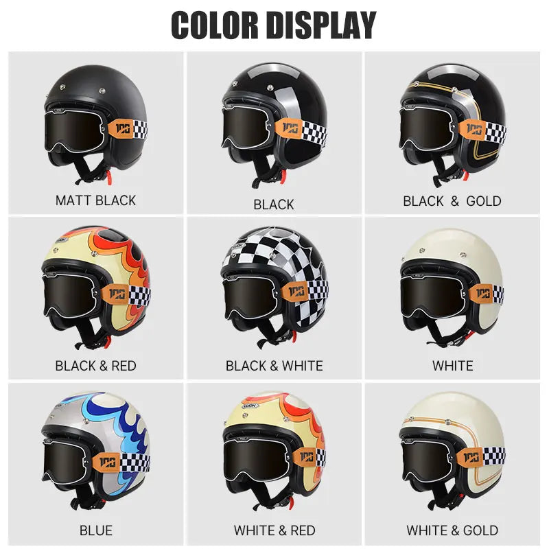 Hot Sale Open Face Helmet Retro 3/4 Jet Motorcycle Helmets Men ABS Shell Safty Cap German Style Four Seasons DOT Approved