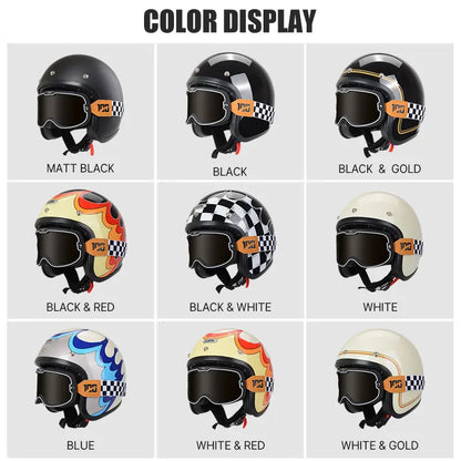 Hot Sale Open Face Helmet Retro 3/4 Jet Motorcycle Helmets Men ABS Shell Safty Cap German Style Four Seasons DOT Approved