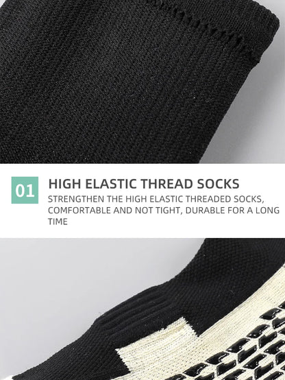 Anti Non Slip Football Socks Cut Black Long Length Adhesive Towel High Leg Grip Soccer Stockings Sports for Men and Children