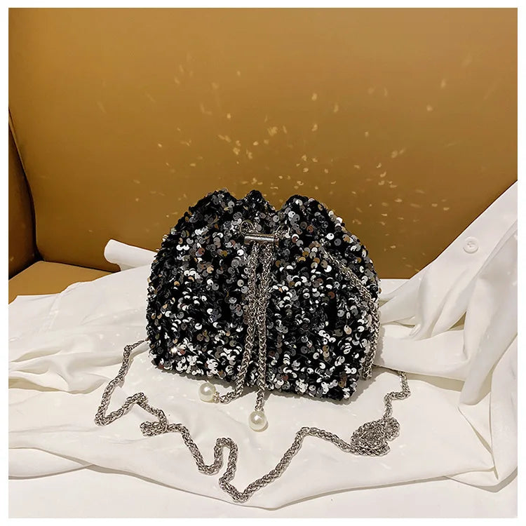 Good-looking Personality Sequin Women's New Korean Bucket Bag Bright Eyes Style Fashion Crossbody Dinner Single Shoulder Bags
