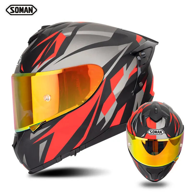 SOMAN ECE Motorcycle Helmet Adjustable Double Lenses Full Face Helmet Motocross Head Protection Anti-Fall Biker Motorbike Helmet