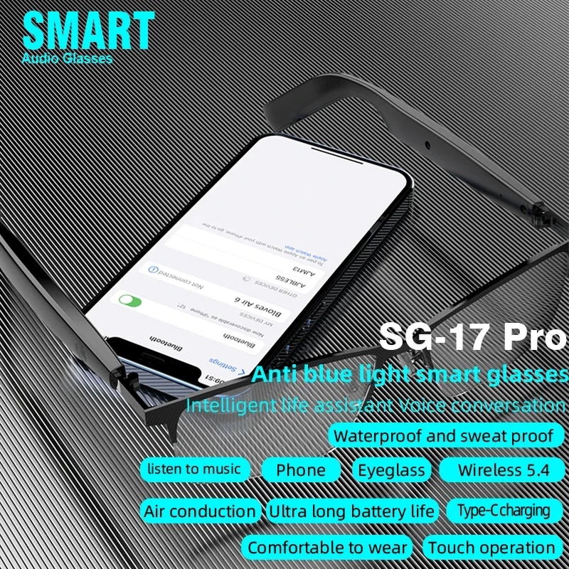 SG-17 Pro 2025 New Bluetooth Smart Glasses Anti-Blue Light Sunglass Music Player Voice Assistant Outdoor Sports Smart Sunglasses