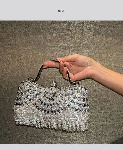 Diamond Evening Clutch Bag Golden Tassel Handbag Boutique Novelty Metallic Rhinestone Purses And Handbags Bridal Wedding Party