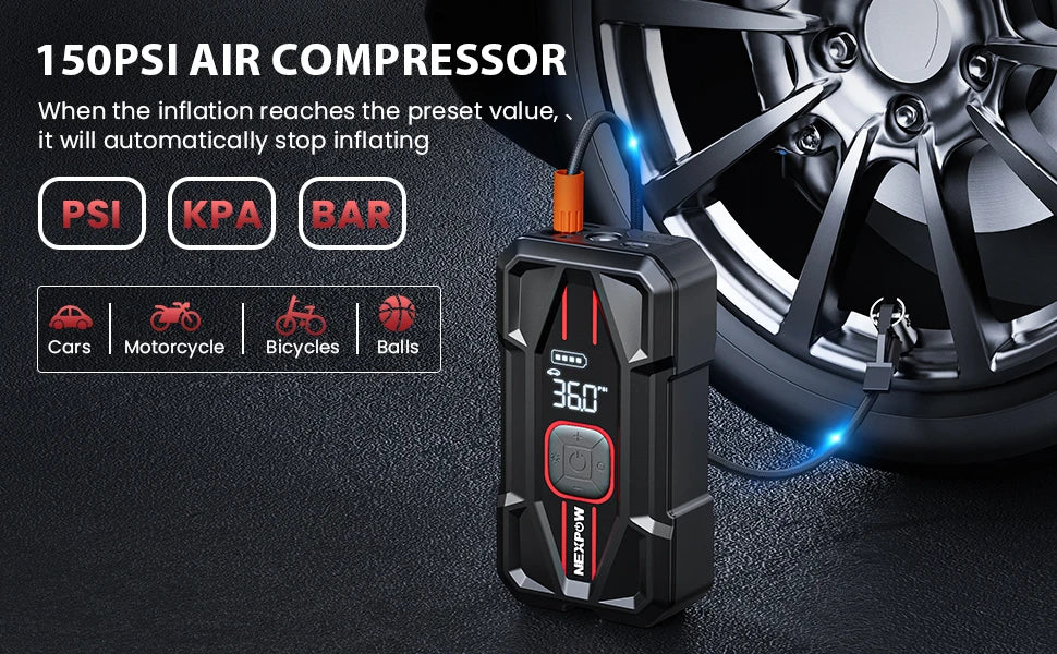 NEXPOW 3000A Car Jump Starter & Air Compressor - 12V 59.2Wh Portable Battery Booster with PD 30W Fast Charge, 150PSI Air Pump, S