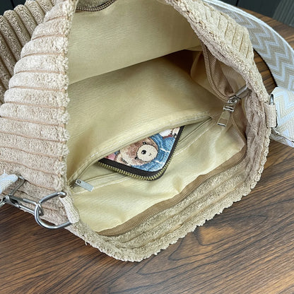 Solid Color Corduroy Messenger Bag Versatile Handbag Women Shoulder Crossbody Bags Casual Chic Bucket Women‘s Bag Bolsos Mujer