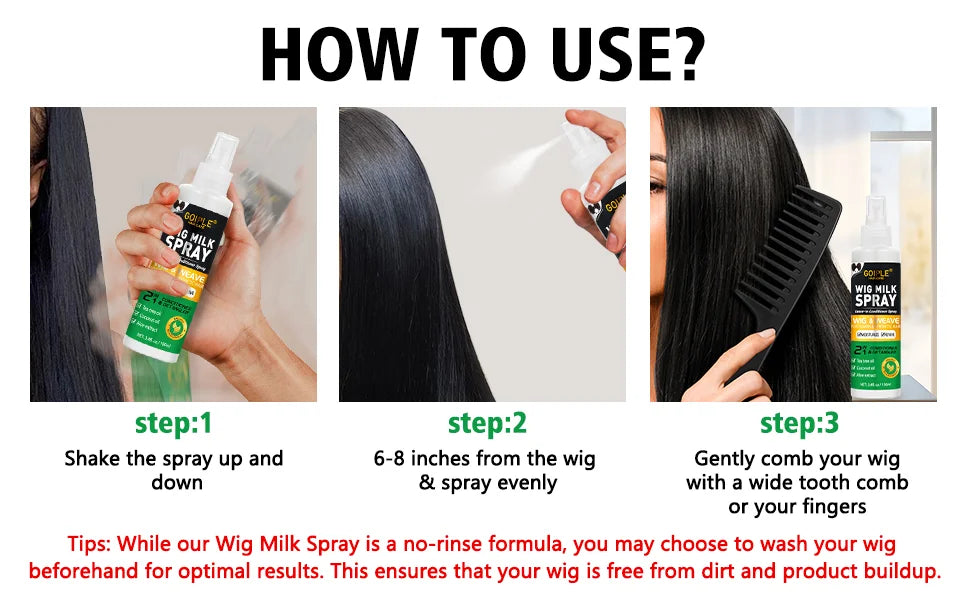 2 In 1 Wig Shampoo and Leave-in Conditioner Wig Care Solution Detangle Spray Anti-Frizz Moisturizes & Revitalizes Synthetic Wigs