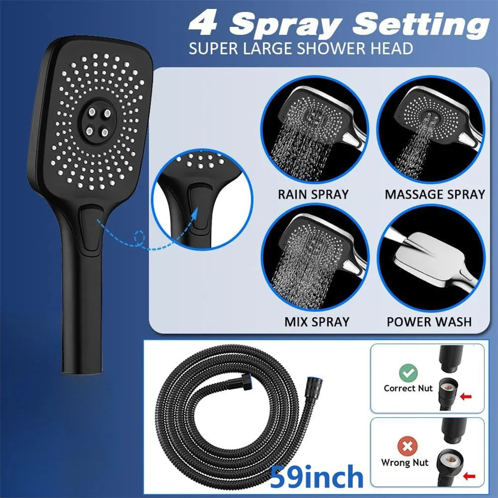 12 Inch Rain/Rainfall Shower Heads 3+1 Settings Top Spray Wall-Mount Shower Set with Extension Arm Handheld Top Spray Showerhead