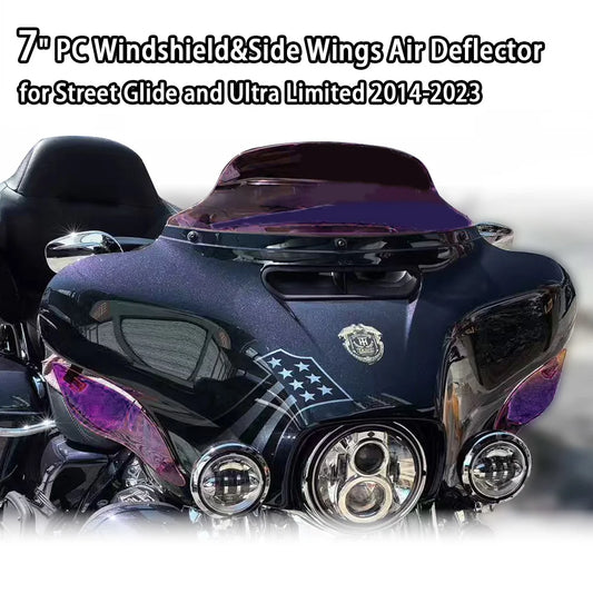 7" Colored PC Windshield Windscreen&Side Wings Air Deflector for Harley Street Glide&Ultra Limited 2014-2023 Motorcycle Parts