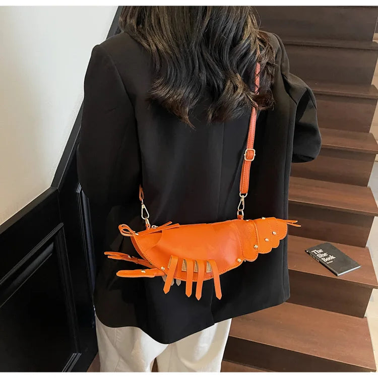 Young Girls Lobster Shape Crossbody Bag Solid Color Pu Leather Handbag Cute Creative Funny Bag Casual Toy Cross Body Phone Bag