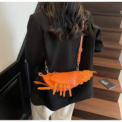 Young Girls Lobster Shape Crossbody Bag Solid Color Pu Leather Handbag Cute Creative Funny Bag Casual Toy Cross Body Phone Bag
