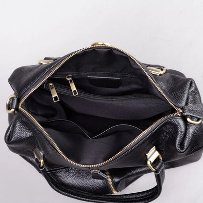 Fashionable Soft Top Layer Cowhide Backpack Large Women's Bag Black Versatile Ladies Handbag Shoulder Bag for All Occasions