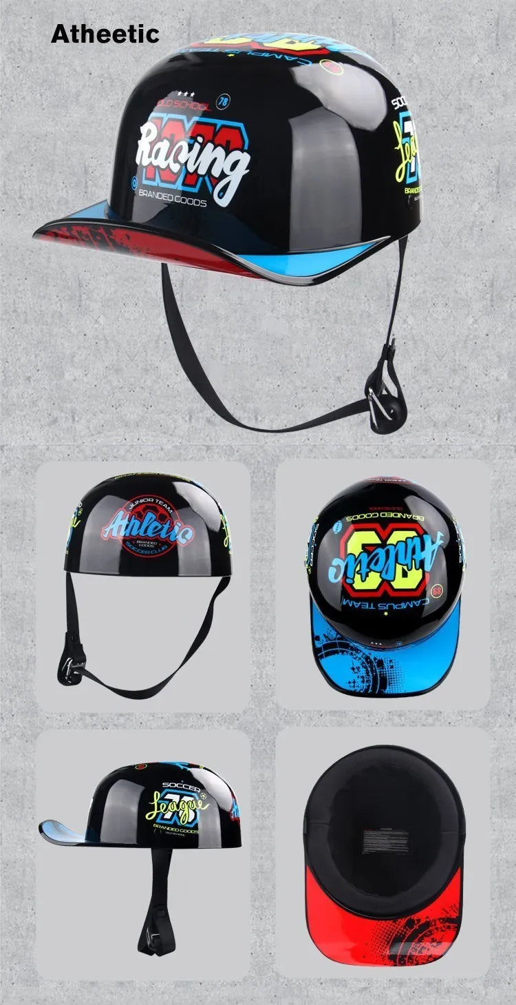 Uchoose Baseball Cap Helmet Motorcycle Vintage Retro Helmets Summer Open Face Scooter Cruiser Chopper Gangster DS Men Women Kid
