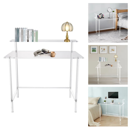 Acrylic Desk 2-Tier Computer Desk Home Office Clear Desk 31.5*19.69*34.65in Writing Table Vanity Desk Study Desk