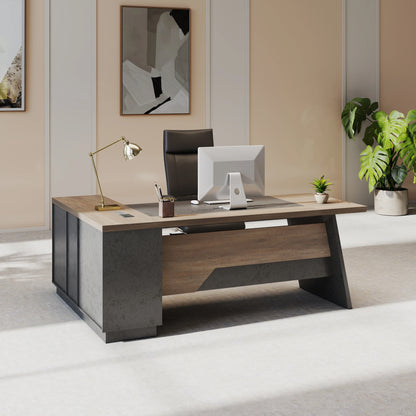 78.74" L-Shaped Executive Desk Large Office Desk w/Drawers & Storage Shelves Business Workstation for Home Office
