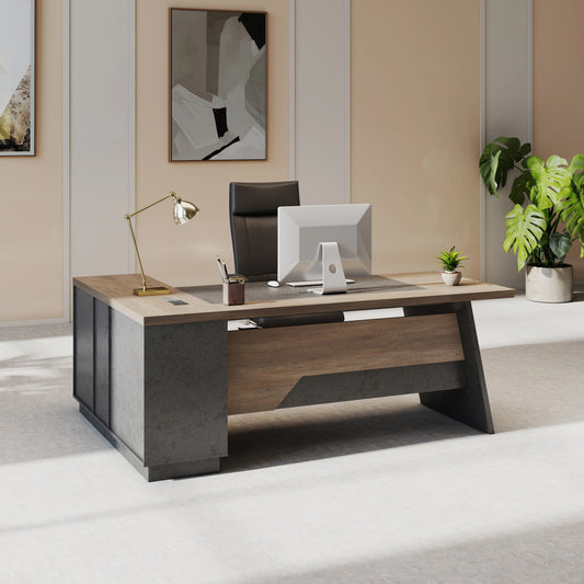 78.74" L-Shaped Executive Desk Large Office Desk w/Drawers & Storage Shelves Business Workstation for Home Office