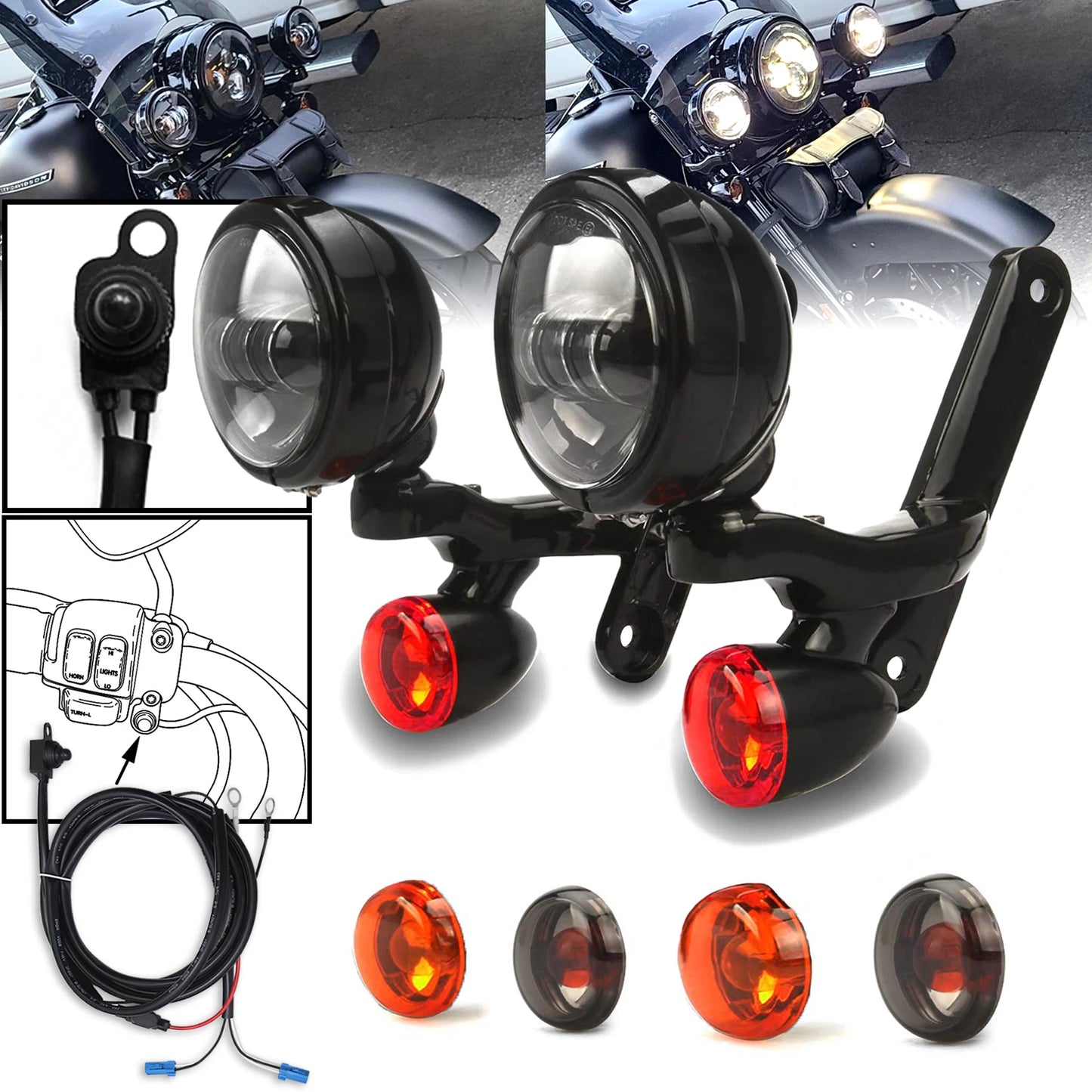 4.5'' LED Fog Lighting Passing Auxiliary Bracket for harley custom dynamics lights road king street glide Turn Signal