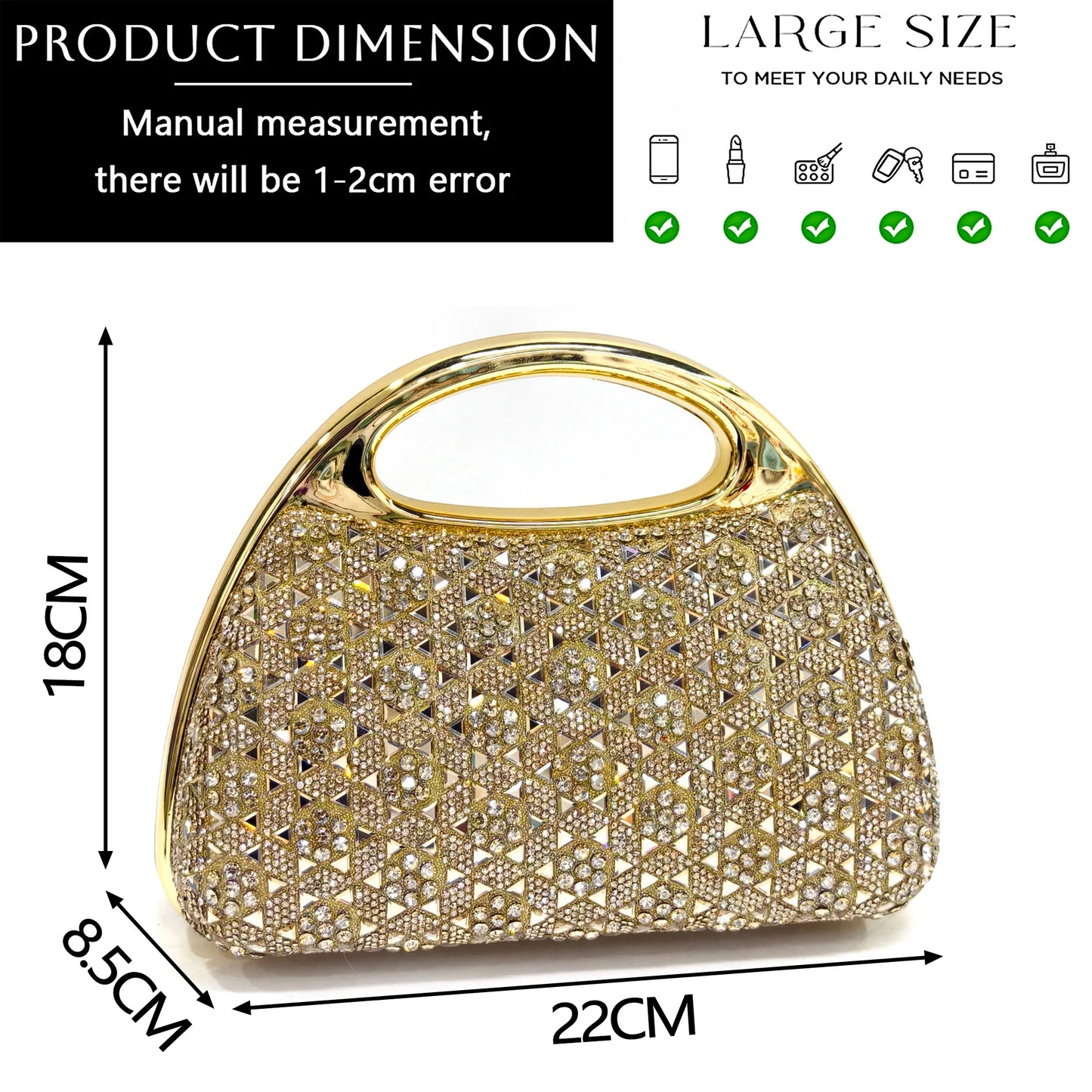 Venus Chan 2026 Women’s Italian Gold High Heels with Rhinestone Detail & Matching Bag Set - Stylish Pointed Toe Design