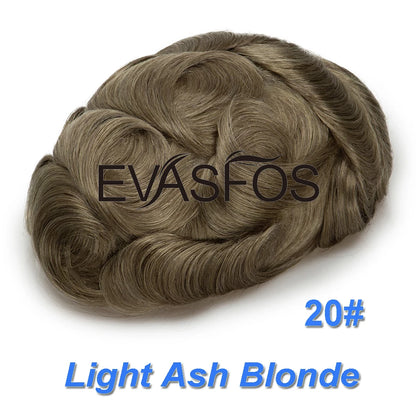 EVASFOS 0.02-0.04mm Super Thin Skin Men's Toupee Natural European Human Hair Male Wig Prosthesis Hair System For Men