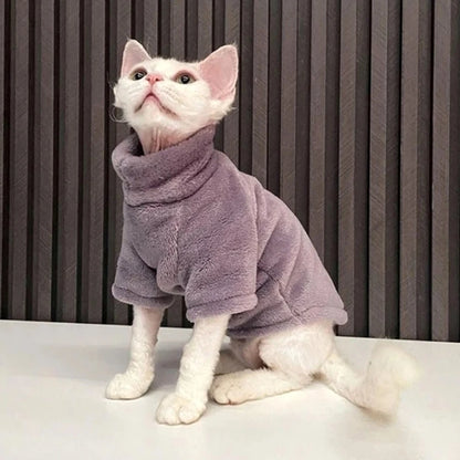 Soft Warm High Neck Fleece Pet Cat Hoodie Kitten Coat Sphynx Clothing without Hat for Cats Autumn Winter Pet Clothes Outfits