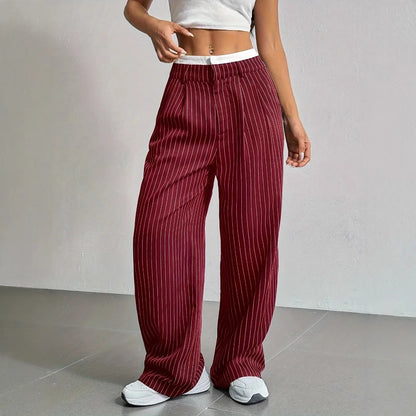 Fashion Pants Women's Stripe Straight Pants 2024 Autumn Winter High Waisted Casual Suit Pants Office Lady Women Trousers Bottoms